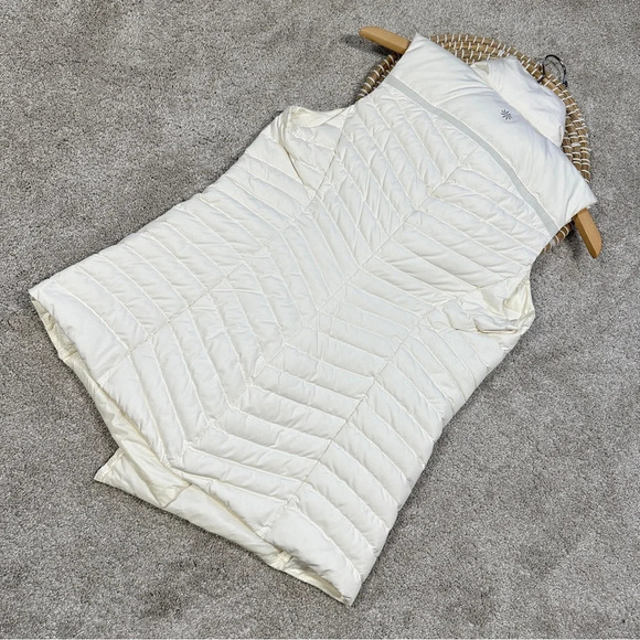 Athleta So Down Asymmetrical Front Zip Puffer Vest Down Feather in Ivory Size S - Picture 5 of 13